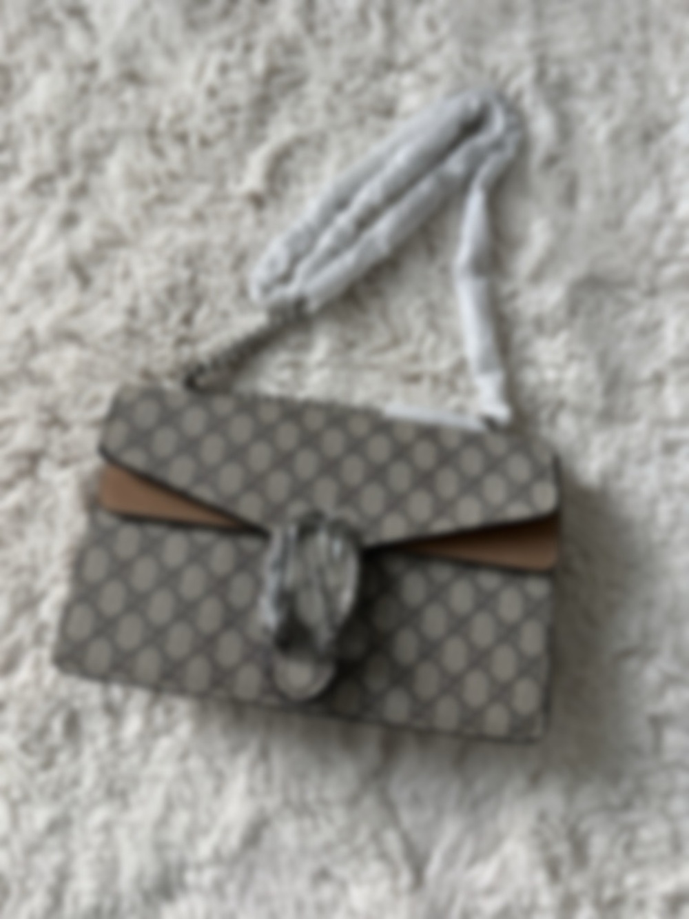 Designer-Style Neutral Patterned Shoulder Bag - Beige